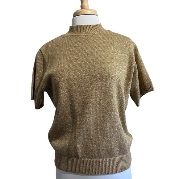 Vintage BFA Classics Sweater Set Women L Gold Glitter Sparkle Holiday Mock Neck - Picture 5 of 7